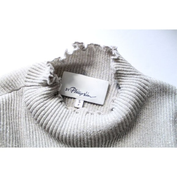 3.1 Phillip Lim Short Sleeve Metallic Top Ivory Size Small - Picture 8 of 9